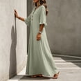 thumbnail image 3 of Vynhevius Womens Solid Ruffled Dress V Neck Bell Sleeve Button Down Flowy Maxi, 3 of 9