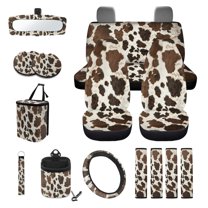 Jeiento Cow Print Car Seat Cover Front Back Full Set 15 PCS with Steering Wheel Cover Seat Belt Pad Garbage Bag Air Vent Bag Rearview Mirror Cover Cup Coasters Key Chain Fit Most Vehicles