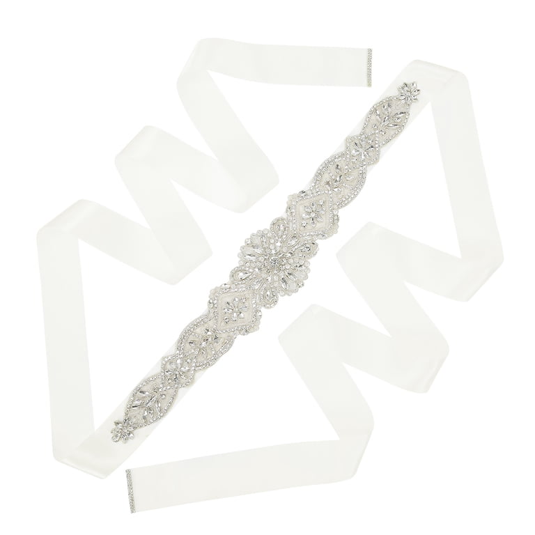 Bridal Sash Wedding Belt Bridal White Embellished Beaded Formal Evening B555 Crystal Bridal Sash, Beaded Bridal Belt, Rhinestone Sash  main image 2
