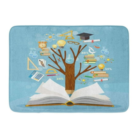 Polished Open Backed Bats - SIDONKU Math Education Tree of Knowledge and Open Book Effective Modern Back to School Exam Doormat Floor Rug Bath Mat 23.6x15.7 inch