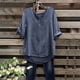 thumbnail image 2 of Conjunto de blusa de manga corta y pantalón con abertura para mujer, de mezcla de lino, con cuello redondo, informal, tejido suave y cómodo, para uso diario y en casa, sopatenor, 2 of 8