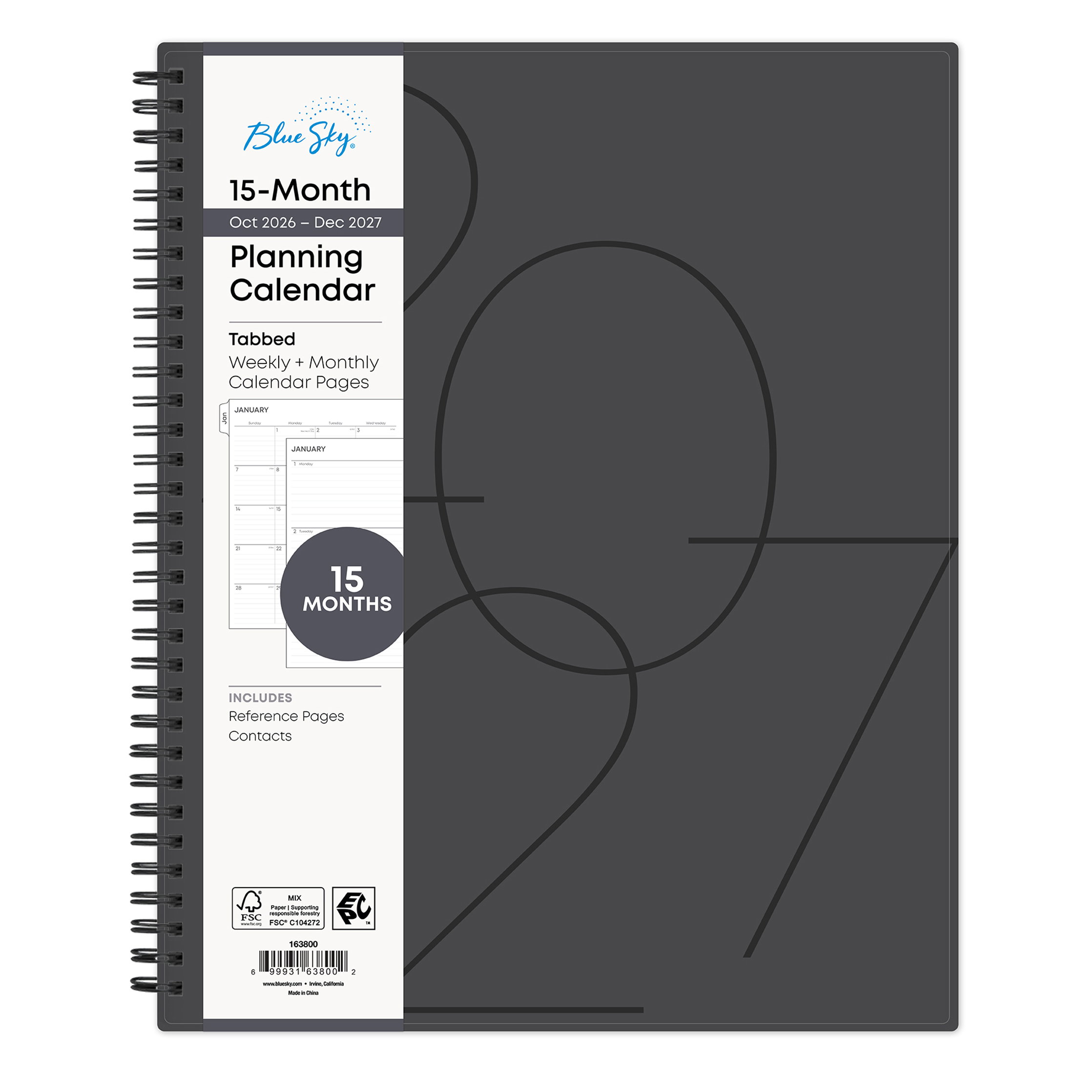 Blue Sky Monthly Weekly Planner, Charcoal photo 1