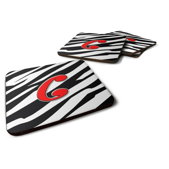 Letter C Initial Monogram - Zebra Red Foam Coaster Set of 4