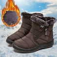 thumbnail image 2 of Womens Snow Boots Flat Heel Round Toe Waterproof Slip-on Womens Fuzzy Warm Fur Lined Ankle Booties Shoes Brown 36, 2 of 7