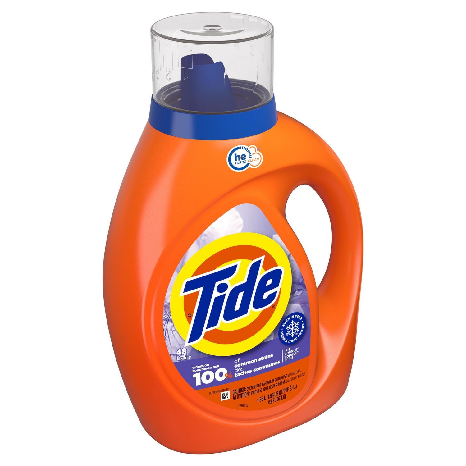 Détergent à lessive liquide Tide en eau froide, détergent liquide, parfum Bouquet d’iris, compatible avec les laveuses HE, 1,86 L, 48 brassées 1,86L