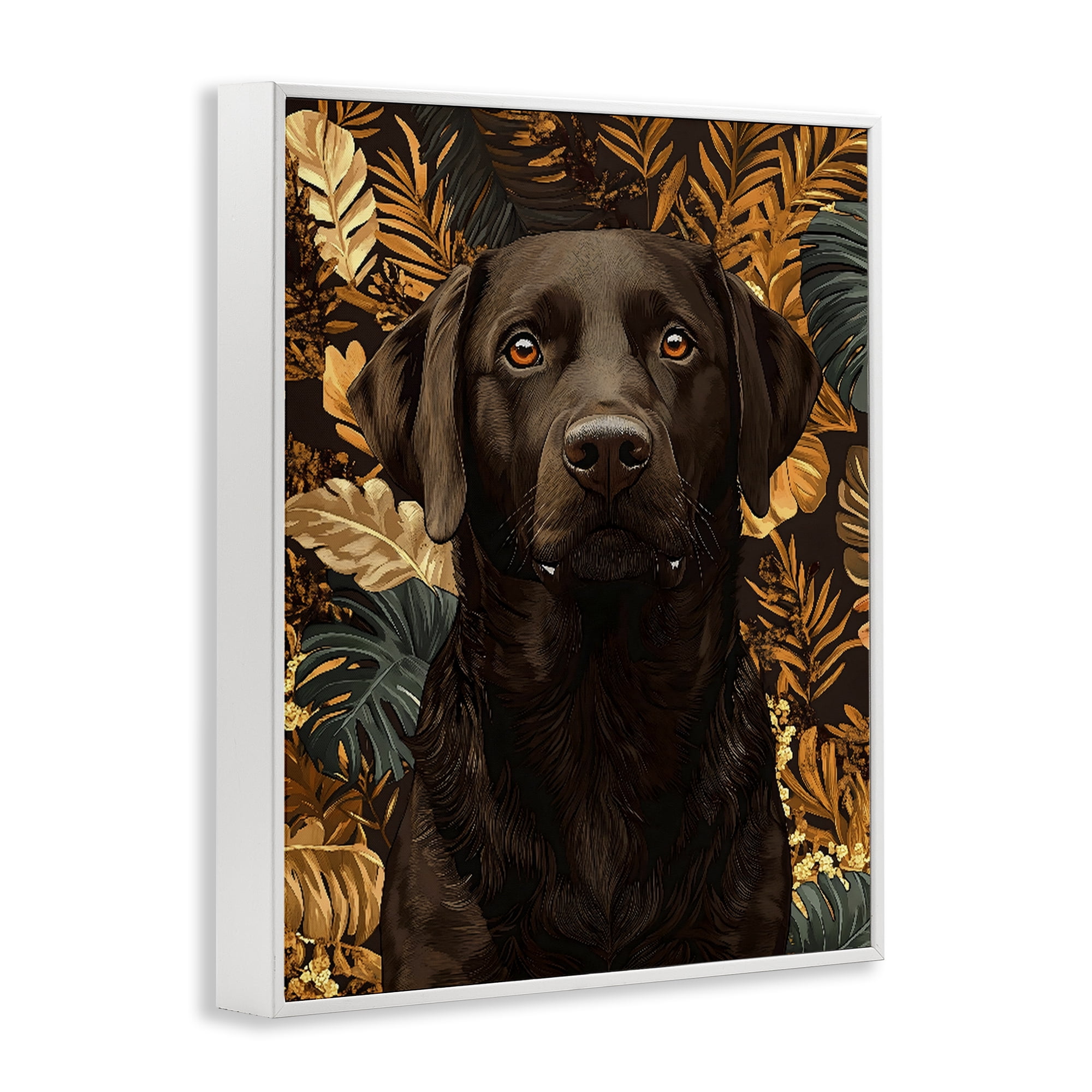 Stupell Industries Labrador with Golden Leaves White Framed Giclee Art, design by Creative Studio