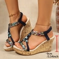 thumbnail image 2 of Xijirk Sandals Women Bohemian Woven Trim Elastic Back Strap Elevated Sole Sandals Summer Sandals,6.5, 2 of 8