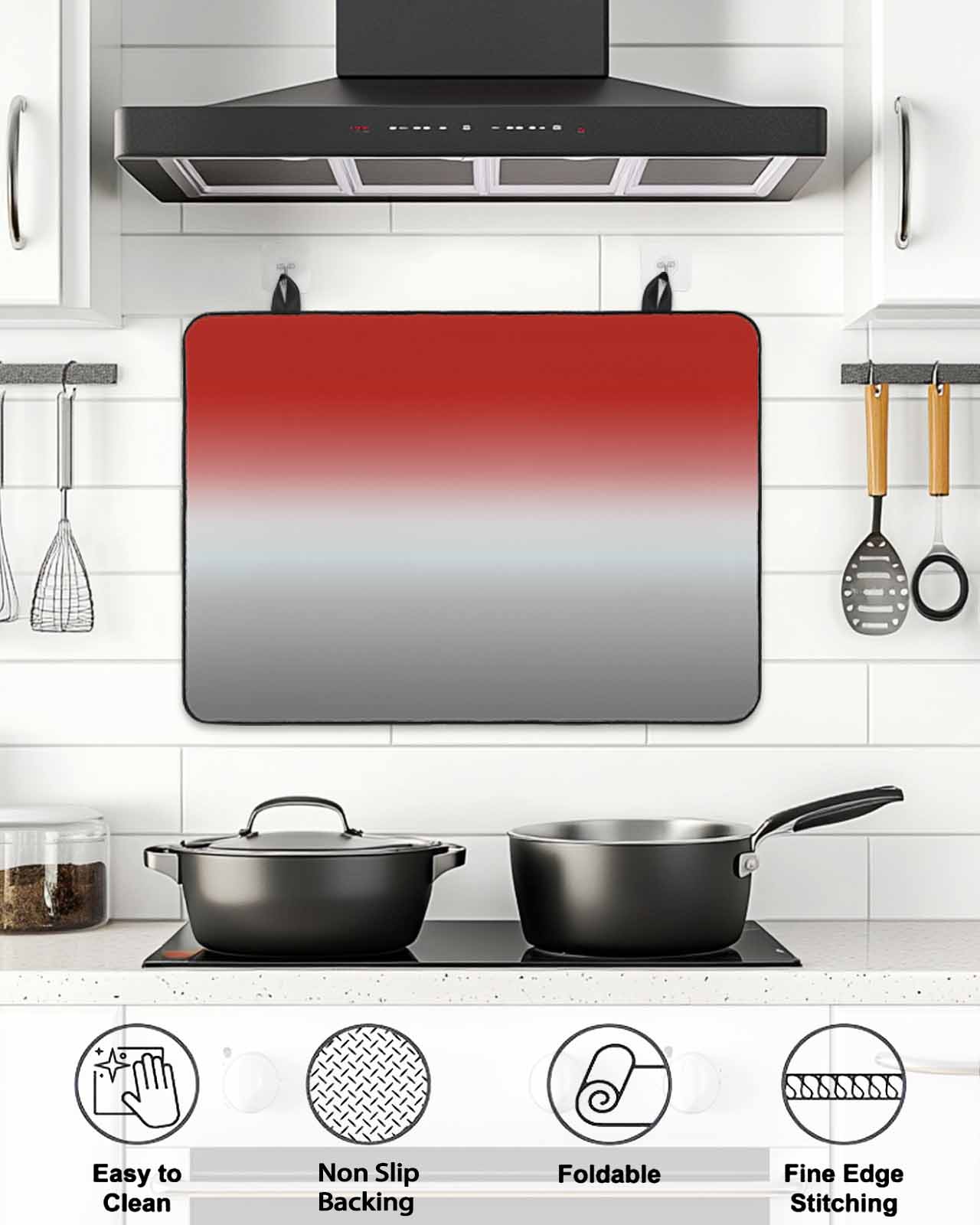 Stove Top Covers for Electric Stove, Red Gray Ombre Glass Stovetop Cover Protector, Modern Gradient Abstract Art Induction Cooktop Protector Oven Mat for Kitchen Countertop 24"x21"