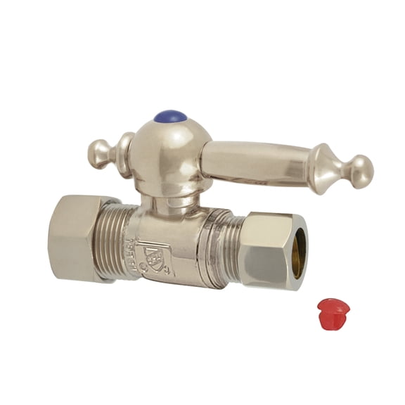 Kingston Brass CC44458TL 5/8-Inch O.D. Comp x 1/2-Inch O.D. Comp Quarter-Turn Straight Shut-Off Valve in Brushed Nickel