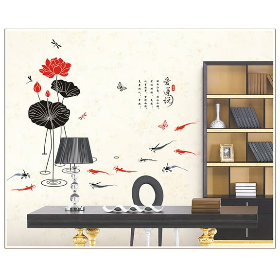 'Ailian Said' Lotus Flower Chinese Style Wall Stickers Wall Decal DIY PVC for kindergarten Living Room Children's Room TV Sofa Background Wall Art Decors