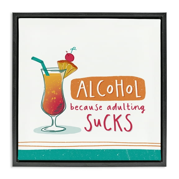 Stupell Industries Funny Adulting Phrase Food & Beverage Painting Black Floater Framed Canvas Art Print Wall Art, 18 x 18
