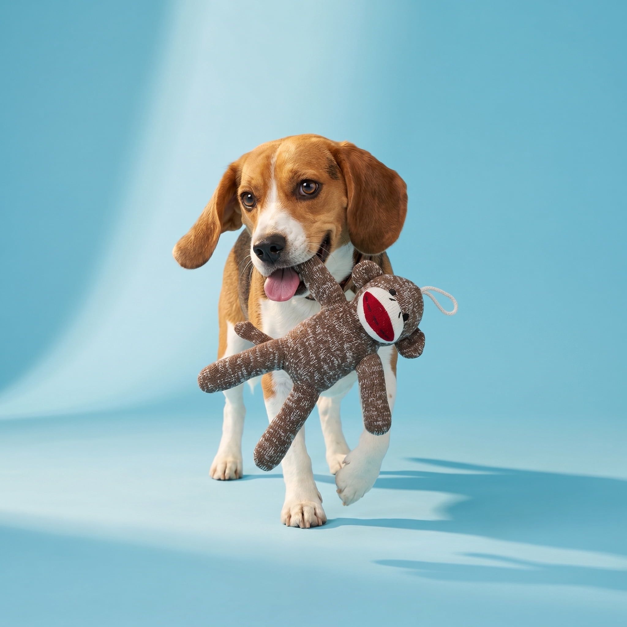 (2 pack) Vibrant Life Brown Sock Monkey Plush Dog Toy with Squeaker, Chew Level 1