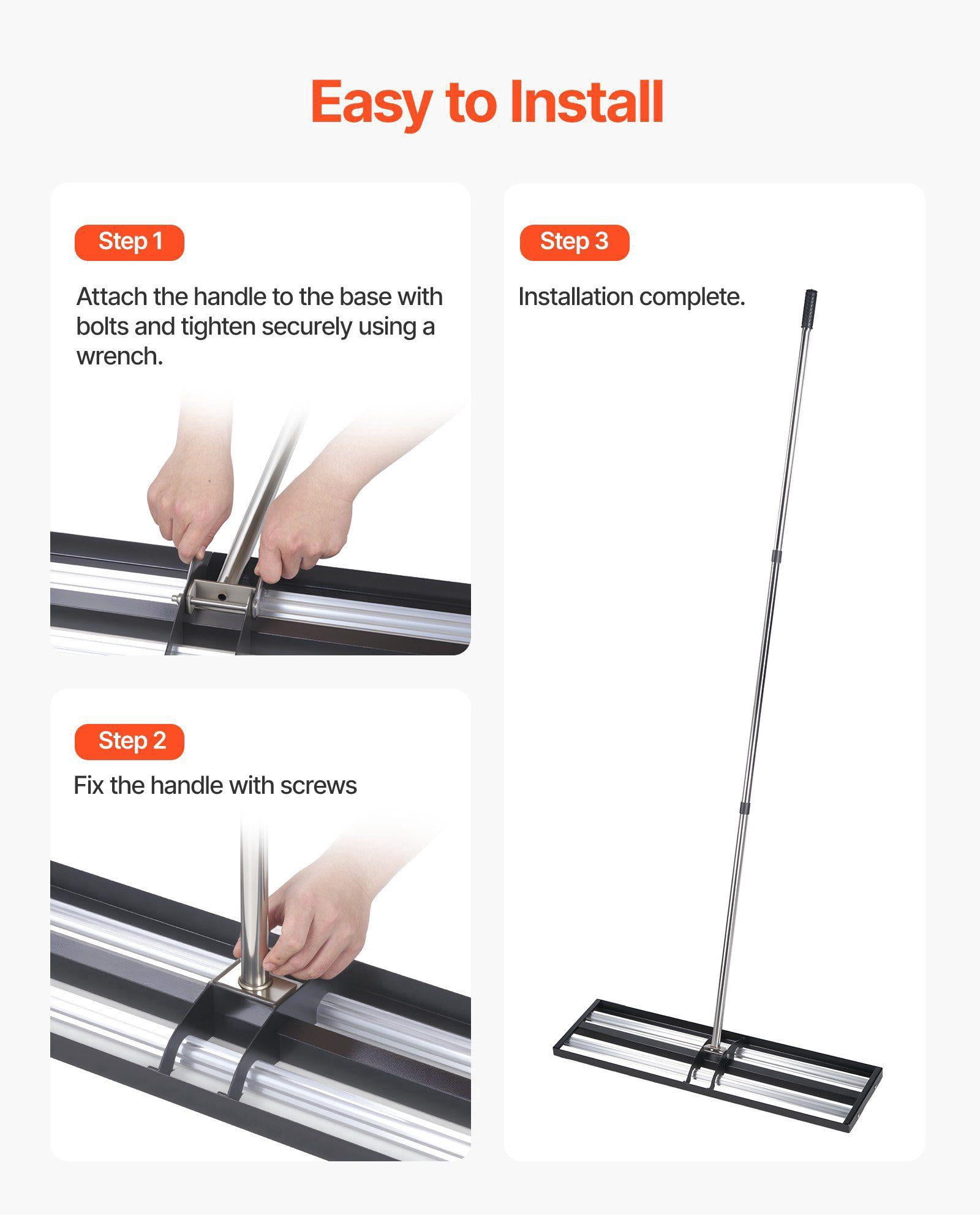 48 Inch Stainless Steel Lawn Leveling Rake with Roller and 83.9 Inch Adjustable Handle Heavy Duty Yard Leveler Tool for Golf Court