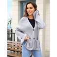 thumbnail image 6 of Women Chunky Knit Sweater Long Sleeve V Neck Button Up Cardigan with Pocket Coat for Fall and Winter Grey S, 6 of 8