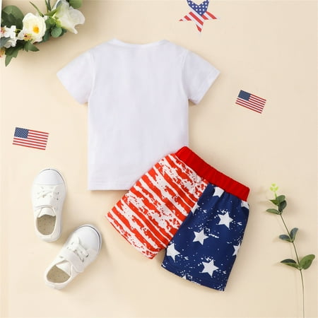 

eczipvz Independence Day Outfit Toddler Baby Boy Girl 4th of July American Flag Sleeveless Vest Tops + Stars Shorts Set White