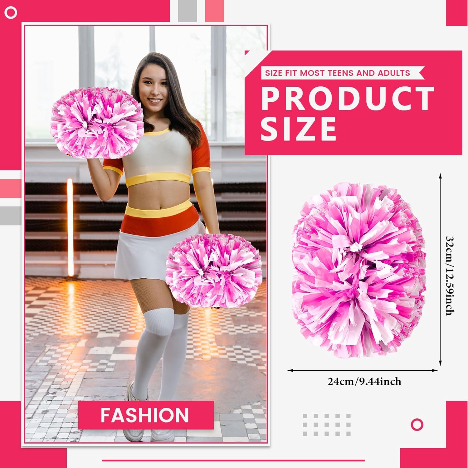 8 PCS Metallic Cheerleading Pom Pom for Team Spirit Sports Dance Cheering Kids Adults