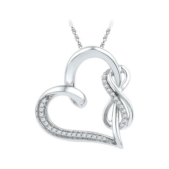 Sterling Silver Womens Round Diamond Linked Infinity Heart Pendant 1/8 Cttw
