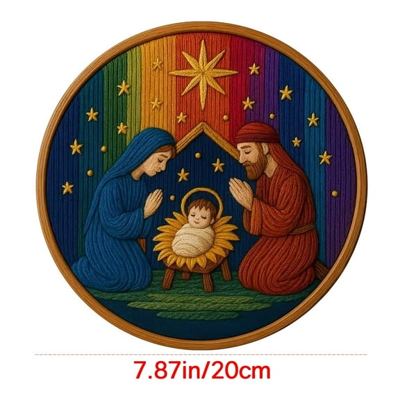 Lilixerw DIY Nativity Embroidery Decoration,Handcrafted Christmas Scene Craft Set for Beginners,Jesus Birth Design for Home Wall Art&Pillow Decor