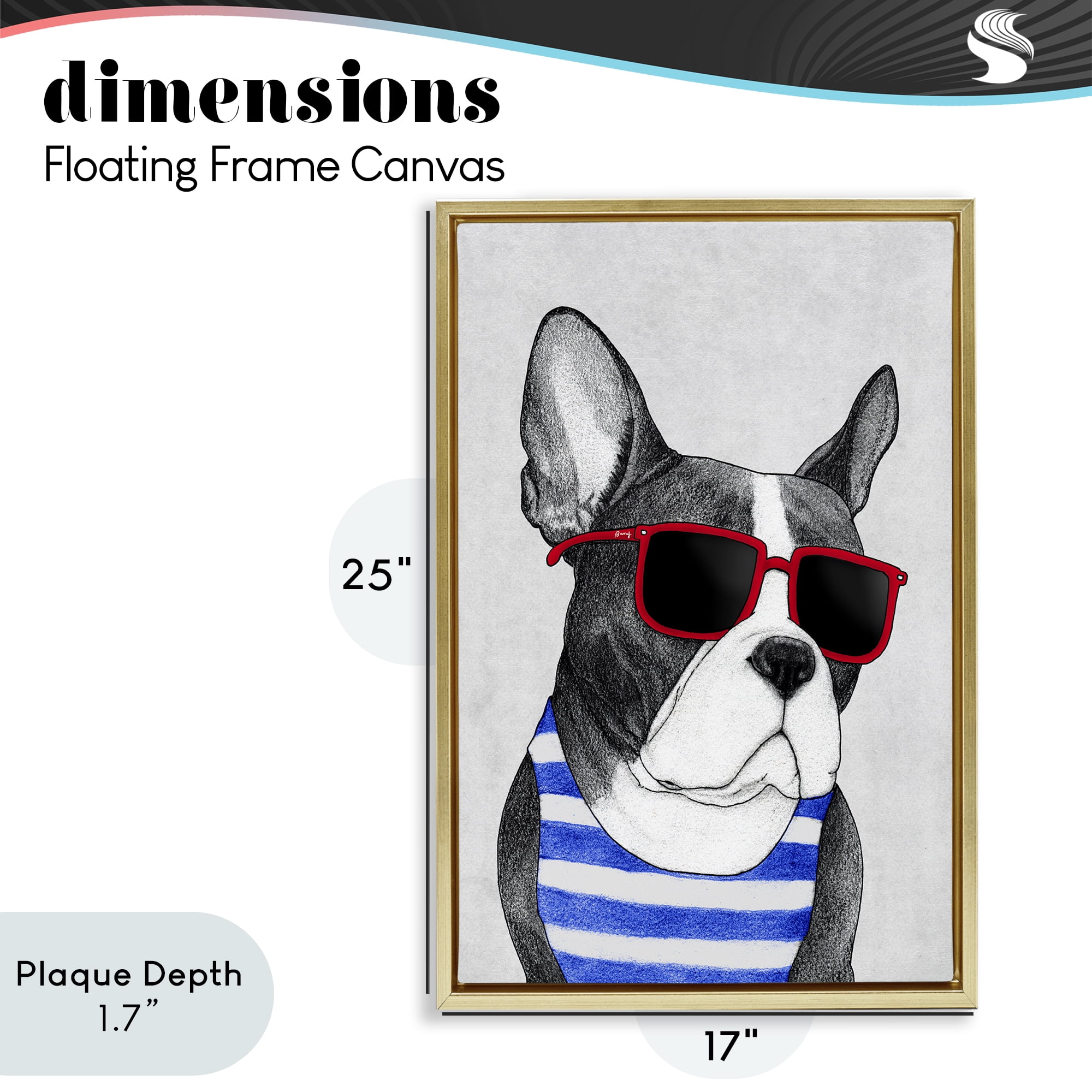 Stupell Industries Frenchie Summer Style Gold Framed Floater Canvas Wall Art, design by Barruff