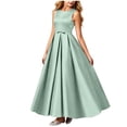 thumbnail image 2 of LEKWK Girls Maxi Dress Satin Sleeveless Crewneck A Line Princess Dress Elegant Flowy Evening Gown with Bow Waist for Wedding Guest Prom Performance Party 0-15Y, 2 of 6