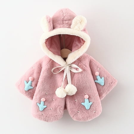 

SDJMa Toddler Girls Solid Color Cactus Plush Cute Rabbit Ears Winter Hoodie Thick Coat Cloak