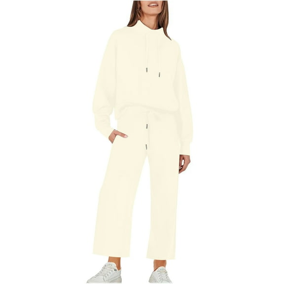 Tumotour Sweatsuit Sets For Women Long Sleeve Crewneck Sweatshirt With Jogger Pants 2024 Fall Pockets Casual Drawstring Solid Color Sweatsuit Sets