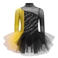 thumbnail image 2 of Aislor Girls Sparkly Figure Skating Dress Long Sleeve Ballet Tutu Leotard Contemporary Dancewear Black Yellow 16, 2 of 7