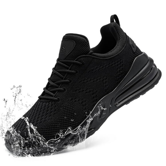 LARNMERN Men Non Slip Work Sneakers Water Resistant Food Service Zapatos Trabajo Antideslizantes Walking Shoes Waterproof Shoes Slip-on, Black 15XW