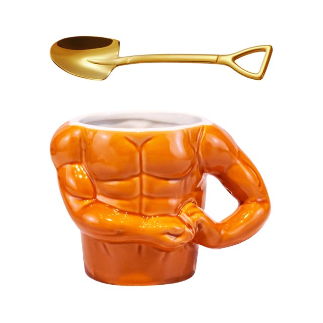 Tazas divertidas del músculo con asa Tazas de café grandes Taza de esmaltadas para regalo de cumpleaños Amante de los , Taza y cuchara de punta perfecl Taza de café