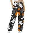 thumbnail image 5 of Cavosen Halloween Sweatpants for Women Loose Fit Wide Leg Spooky Pumpkin Print Sweatpants Long Pants Casual Loose Drawstring with Pocket Elastic Waist Ankle Length Trouser Joggor Festival S, 5 of 6