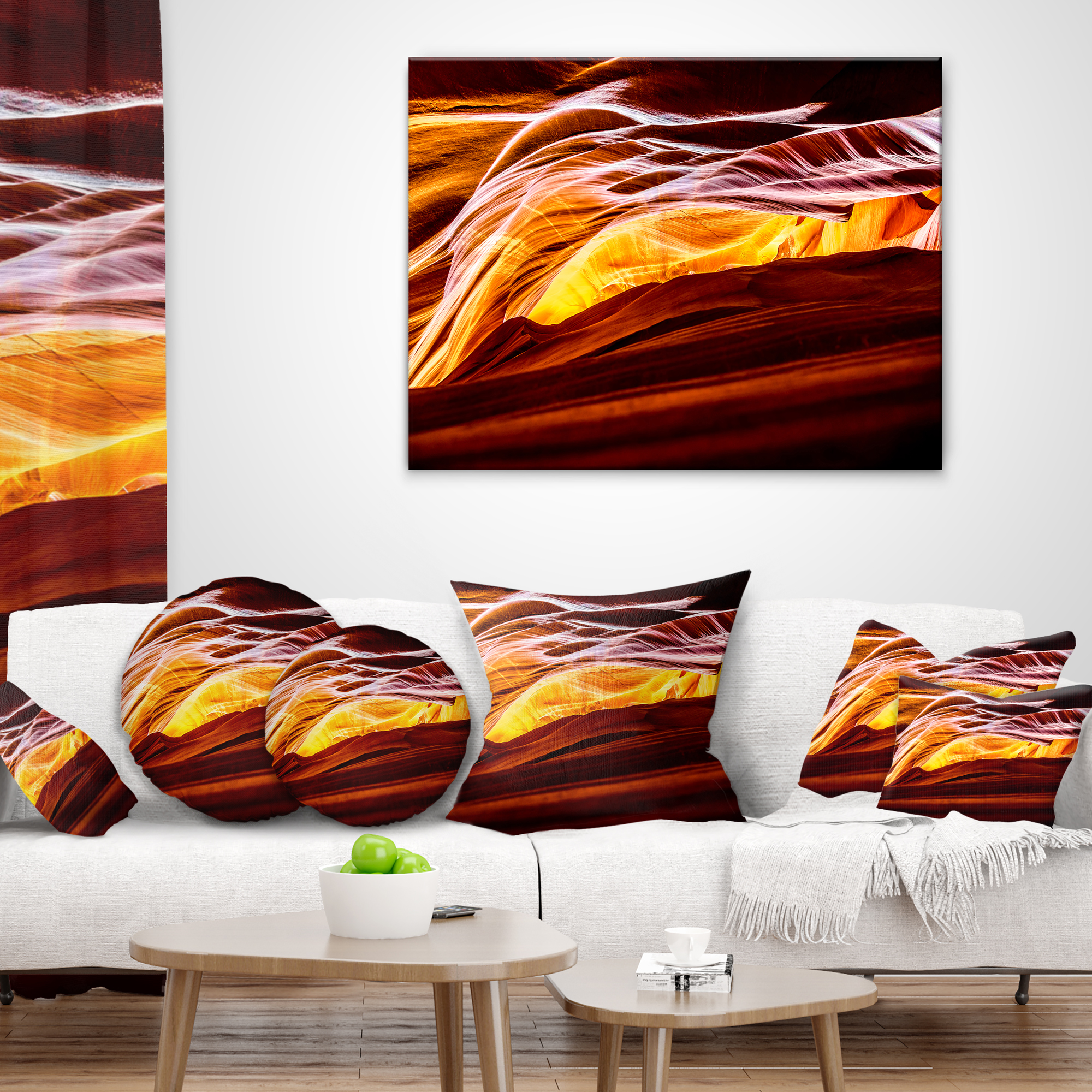 Designart Yellow in Antelope Canyon - Landscape Photo Throw Pillow - 12x20