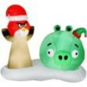 Gemmy Christmas Inflatables Angry Birds Red Bird in Slingshot Wearing Santa Hat with the Green Pig as an Elf, 5' Wide x 4 1/2' Tall