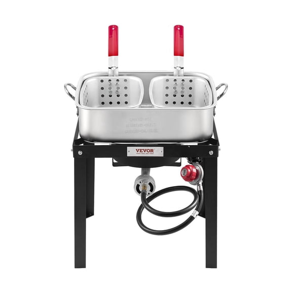 18 Quart Aluminum Propane Fish and Wing Fryer Kit with Double Basket Thermometer and 58000 BTU Burner for Outdoor Backyard Cooking