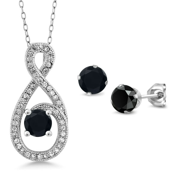 Gem Stone King 2.03 Ct Round Black Onyx 925 Sterling Silver Pendant and Earrings Jewelry Set