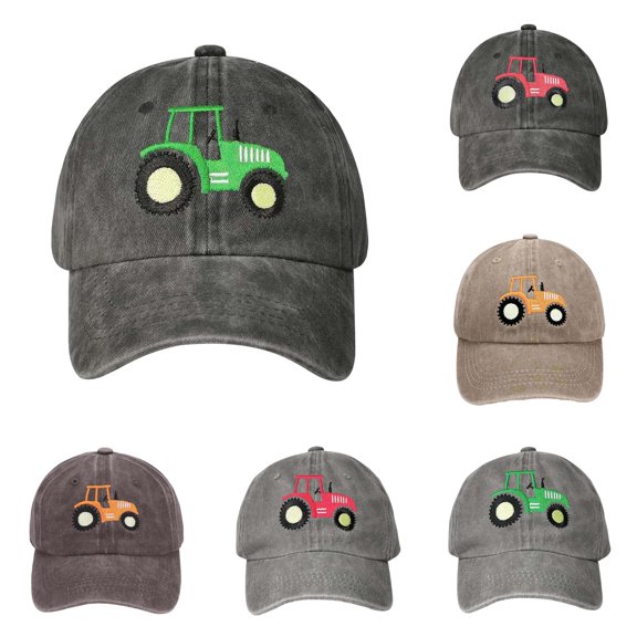 Krdevn Washed Kids Baseball Cap Cute Green Tractor Embroidery Adjustable Strap Soft Breathable Unisex Casual Sun Hat for Toddler Boys Girls Outdoor Daily Wear