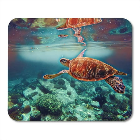 SIDONKU Digital Sea Turtle in Water Swimming Painting Blue Seashore Life Coral Reef Stones at Bottom Mousepad Mouse Pad Mouse Mat 9x10