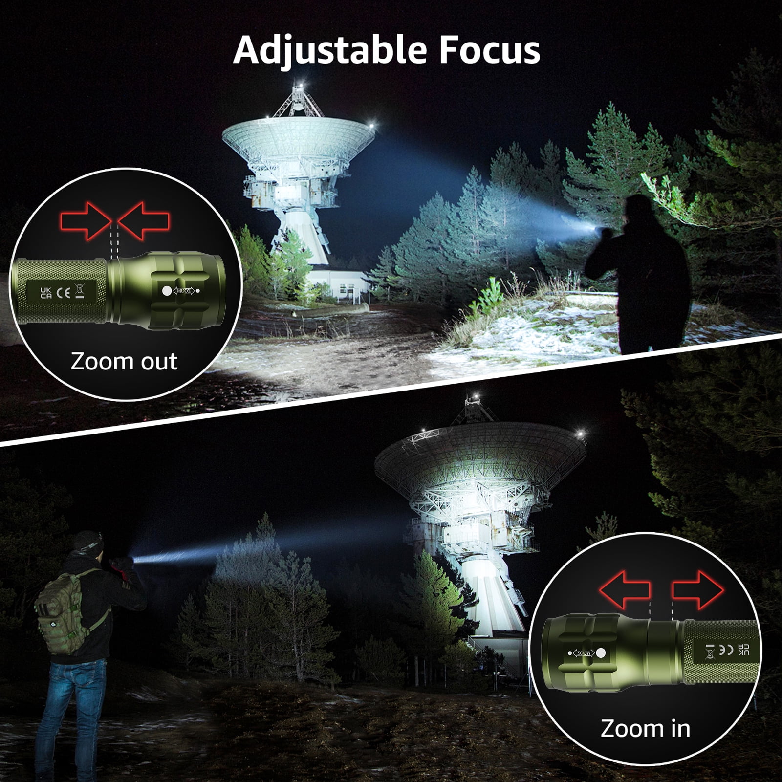 Lepro Camoufl 2-Packs LED Flash Light LE1000 High Lumens, Mini Multifunction Tactical Flashlight , Zoomable, Waterproof, for Camping, Outdoor Use (AAA Batteries Included)