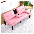 thumbnail image 3 of 67"Modern Futon Sofa Bed,Convertible 3 in 1 Bed Couches with Adjustable Backrest,Cup Holders,Comfy PVC Leather Recliner Sofa Loveseat with Legs for Small Home Living Room (Pink), 3 of 7