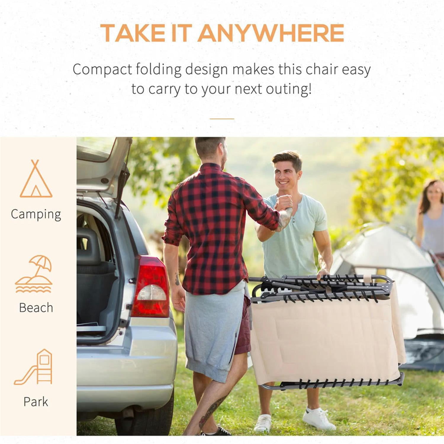 Demi Bonn Outdoor Padded Reclining Chaise Lounge, 6-Level Folding Beach Relaxation Chair with Headrest for Patio Pool Sunbathing, Beige