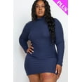 thumbnail image 4 of Mock Neck Mini Bodycon Dress with Long Sleeves in Plus Size Ribbed Fabric, 4 of 8