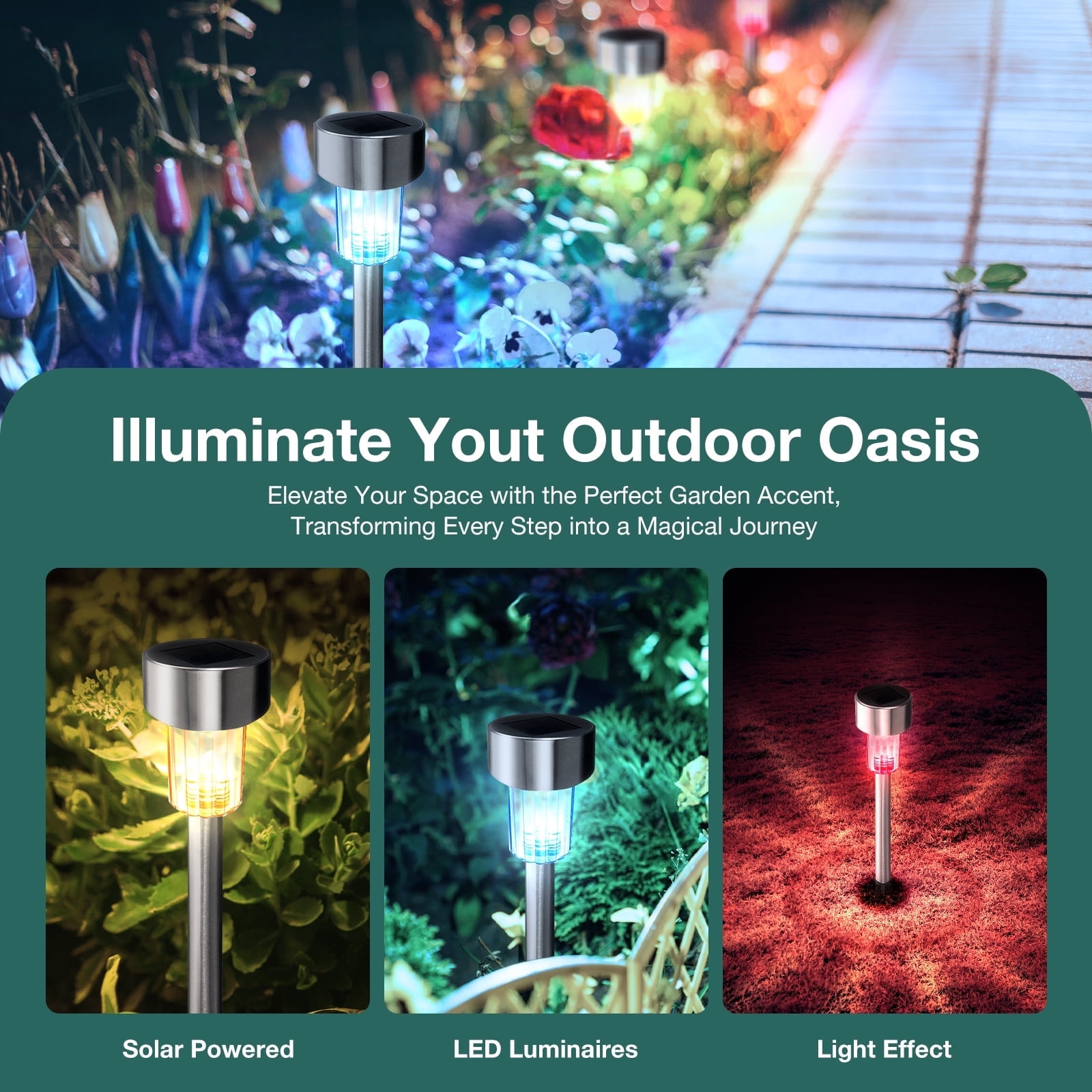 BLITZWILL Solar Lights Outdoor, 24Pack LED Waterproof Pathway Lights for Garden, Landscape, Path, Yard, Patio, RGB