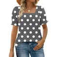 thumbnail image 2 of Wyobmus Summer Tops for Women Casual Ruffle Trim Sleeve Tops Loose Fit Polka Dot Print Short Sleeve Square Neck T Shirts Gray, 2 of 7