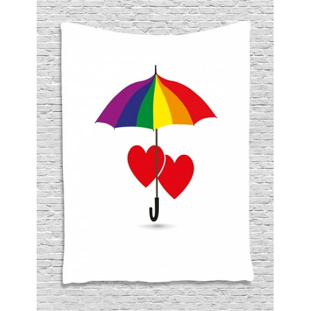 Pride Tapestry Cute Heart Signs Over Rainbow Umbrella Romantic Lgbt Love Valentine S Day Couples Wall Hanging For Bedroom Living Room Dorm Decor