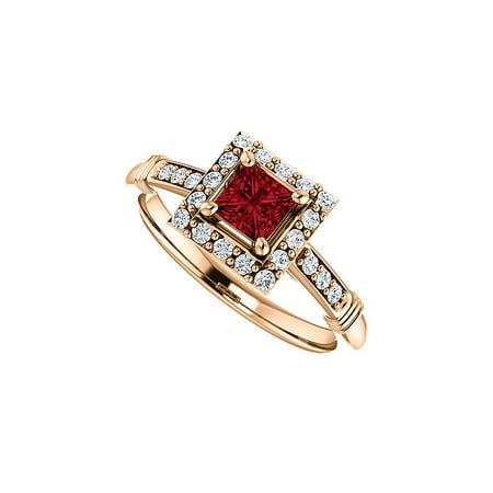 .75 ct tw CZ Accented Square Ruby Halo Ring Rose