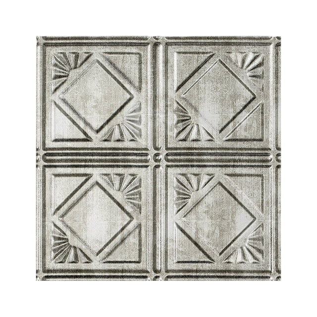 Fasade Easy Installation Traditional 4 Crosshatch Silver Glue Up Ceiling Tile/ Ceiling Panel (12" X 12" Sample)