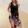 thumbnail image 2 of WTOBBY Women's Retro Floral Print Sleeveless V-Neck Casual Summer Dress with Splicing Design Beach Vacation Style for Pool Parties and Resort Events,Pink2XL, 2 of 5