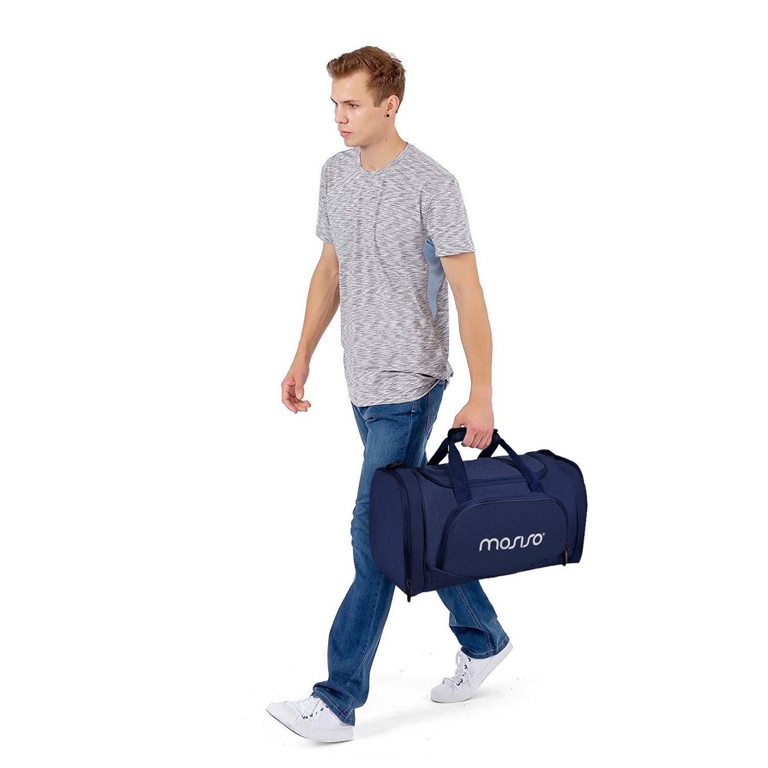 Mosiso Waterproof Sports Duffle Bag Gym Bag Travel Duffel with Adjustable Strap for Sports , Gym ,Vacation , Shopping and Travel ,Navy Blue