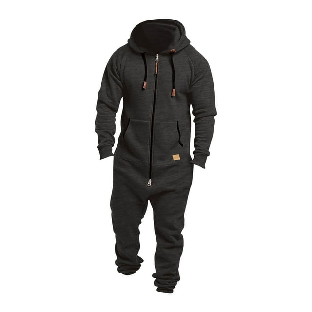 Uinagy Men's Hooded Fleece Bodysuit Solid Color Block Casual Men's Suit