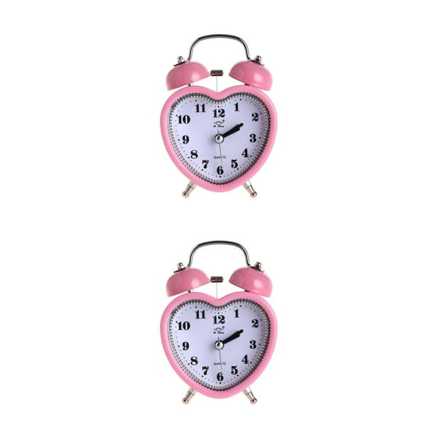Injueey Reloj despertador con campana de corazón de 3 pulgadas, relojes digitales de con luz nocturna, escritorio Retro para niños y niñas, Type3 NO3