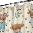Highland Cow and Flower Print Waterproof Shower Curtain, Weighted Hem ...